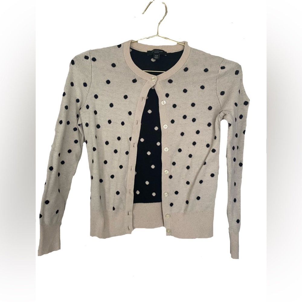 Ann Taylor Cream Dot Cardigan